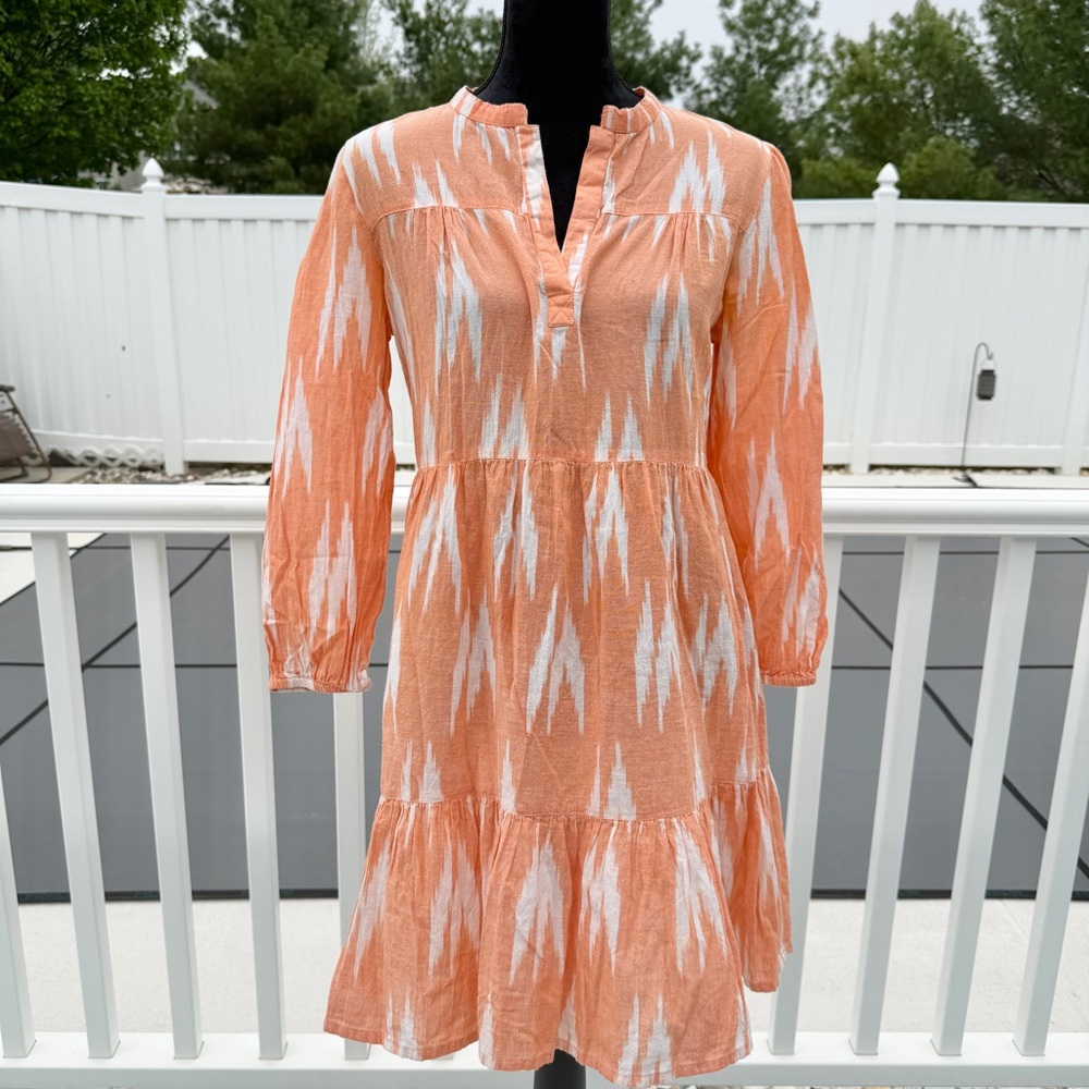 Madison Mathews Folly Mini Tiered Popover Dress Orange Size Medium